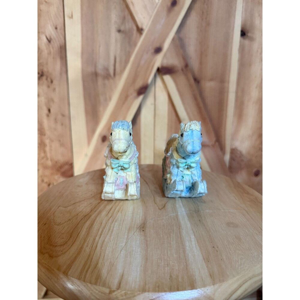 Set of 2 Vintage K's Collection Felted Pastel Rocking Horses Set Nursery Baby